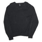 CALVIN KLEIN Mens Black Plain Cotton V-Neck Basic Knit Jumper XL Classic Style