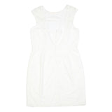 CALVIN KLEIN Womens White Polyester Blend Fit & Flare Lace Sleeveless Knee