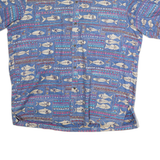 PARADISE BAY Mens Blue Short Sleeve Cotton Shirt M Fish Print Casual