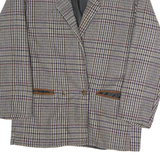 Womens Brown Check Wool Jacket L Button Closure Classic Fit Long Sleeve