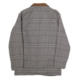 Womens Brown Check Wool Jacket L Button Closure Classic Fit Long Sleeve