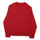 CALVIN KLEIN Mens Red Plain V Neck Jumper Basic Knit 2XL Wool Comfortable