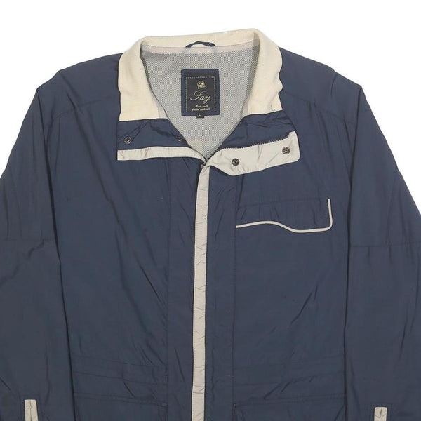 FAY Mens Blue & Cream Jacket L Polyester Blend Zip Plain Casual