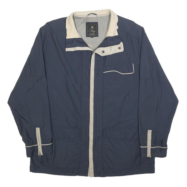 FAY Mens Blue & Cream Jacket L Polyester Blend Zip Plain Casual