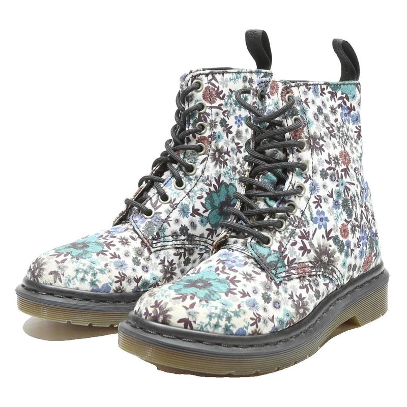 DR MARTENS Floral Print Womens Lace-Up Boots Synthetic UK 4 Durable Comfortable