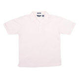 MANHATTAN Mens White Cotton Blend Short Sleeve Polo Shirt L Pocket Plain Casual