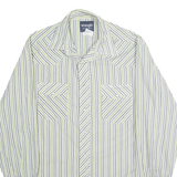 WRANGLER Mens White & Green Stripe Western Shirt L Cotton Blend Long Sleeve