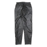 Womens Black Leather Regular Fit Trousers W28 L30 Zip Closure Stylish Pocketed