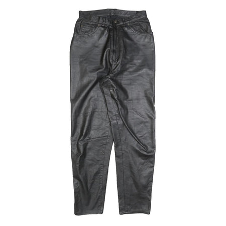 Womens Black Leather Regular Fit Trousers W28 L30 Zip Closure Stylish Pocketed