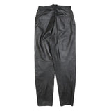 Womens Black Leather Regular Fit Trousers W28 L30 Zip Closure Stylish Pocketed
