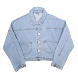 Womens Blue Cotton Button Denim Jacket M Cropped Casual Lightweight Classic