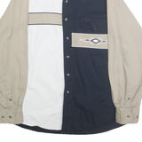 EXPRESS RIDER Mens Beige & Navy Blue Cotton Shirt L Long Sleeve Button Front