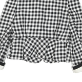 Womens Black & White Check Button Jacket M Polyester Blend Peplum Long Sleeve