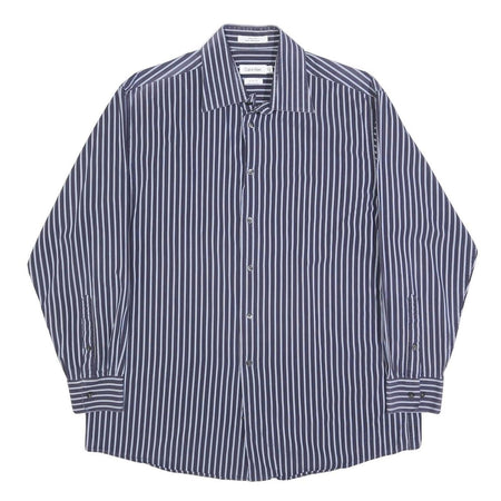 CALVIN KLEIN Mens Blue & White Striped Shirt XL Smart Casual Cotton Button