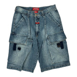 Machine Cargo Denim Shorts - 30W 11L Blue Cotton
