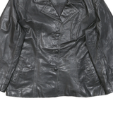 Womens Black Leather Button Jacket L Leather Classic Tailored Plain