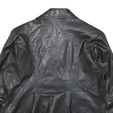 Womens Black Leather Button Jacket L Leather Classic Tailored Plain