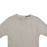 ZARA Womens Beige Printed Top Short Sleeve Round Neck XS Button Back Crop