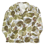 Womens White Green Leaf Print Basic Shirt Long Sleeve Collared Cotton S Button