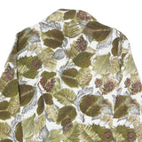 Womens White Green Leaf Print Basic Shirt Long Sleeve Collared Cotton S Button