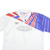 REEBOK Mens White & Red & Blue Short Sleeve Graphic 2XL Polyester Polo Shirt