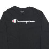 CHAMPION Mens Black Long Sleeve T-Shirt Crew Neck Cotton Blend L
