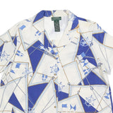 LAUREN RALPH LAUREN Womens White & Blue Printed Silk Short Sleeve Shirt XL