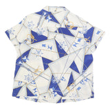 LAUREN RALPH LAUREN Womens White & Blue Printed Silk Short Sleeve Shirt XL