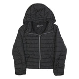 ZARA Womens Black Quilted Jacket XL Polyester Blend Hooded Zip Casual Outerwear