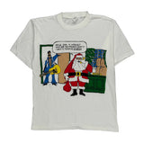 Single Stitch Santa Funny Dolphin Christmas T-Shirt - Small White Cotton