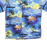 Mens Blue Hawaiian Style Cotton Blend Shirt M Tropical Floral Print Casual