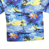 Mens Blue Hawaiian Style Cotton Blend Shirt M Tropical Floral Print Casual