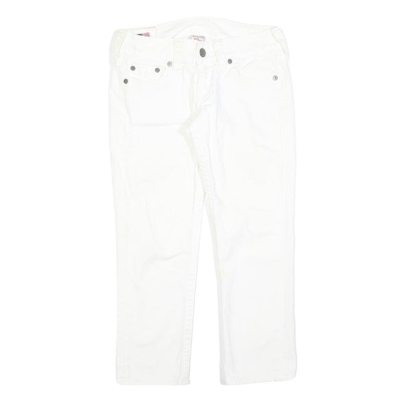 TRUE RELIGION Womens White Regular Fit Straight Cotton Blend Jeans W30 L26 Zip