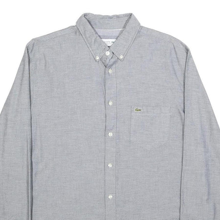 LACOSTE Mens Grey Button Down Shirt L Cotton Casual Classic Long Sleeve