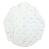 Mens White Cotton Blend Shirt L Long Sleeve Button Casual Printed Design