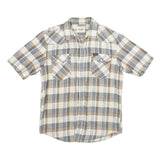 WRANGLER Mens Beige & Blue Checked Shirt S Cotton Short Sleeve Casual Western