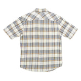WRANGLER Mens Beige & Blue Checked Shirt S Cotton Short Sleeve Casual Western