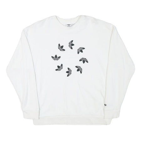 ADIDAS Womens White Cotton Blend Crew Neck UK 10 Sweatshirt Logo Print