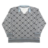 RASPBERRY Womens Grey & Blue Zip Neck L Fair Isle Knit Sweatshirt