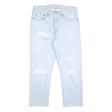 LEVI'S 501 Womens Regular Fit Straight Denim Light Blue Distressed W30 L26