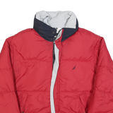 NAUTICA Mens Red & Navy Reversible Quilted Jacket L Polyester Blend Zip Warm