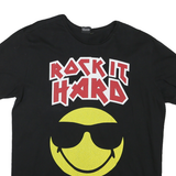 Mens Black Rock It Hard Smileyworld Graphic T-Shirt XL Short Sleeve Crew Neck
