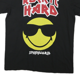 Mens Black Rock It Hard Smileyworld Graphic T-Shirt XL Short Sleeve Crew Neck