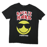 Mens Black Rock It Hard Smileyworld Graphic T-Shirt XL Short Sleeve Crew Neck