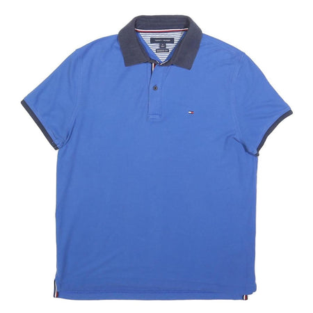 TOMMY HILFIGER Mens Blue & Navy Polo Shirt M Cotton Blend Short Sleeve Basic