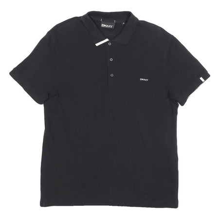 DKNY Mens Black Cotton Blend Polo Shirt M Short Sleeve Classic Fit Embroidered