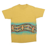Womens Yellow Graphic T-Shirt L Short Sleeve Crew Neck Cotton Blend