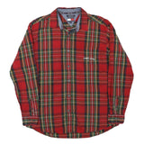 TOMMY HILFIGER Mens Red & Green Plaid Shirt M Long Sleeve Cotton Blend Casual