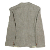 Womens Beige Cotton Check Button Jacket M Woven Classic Tailored Formal