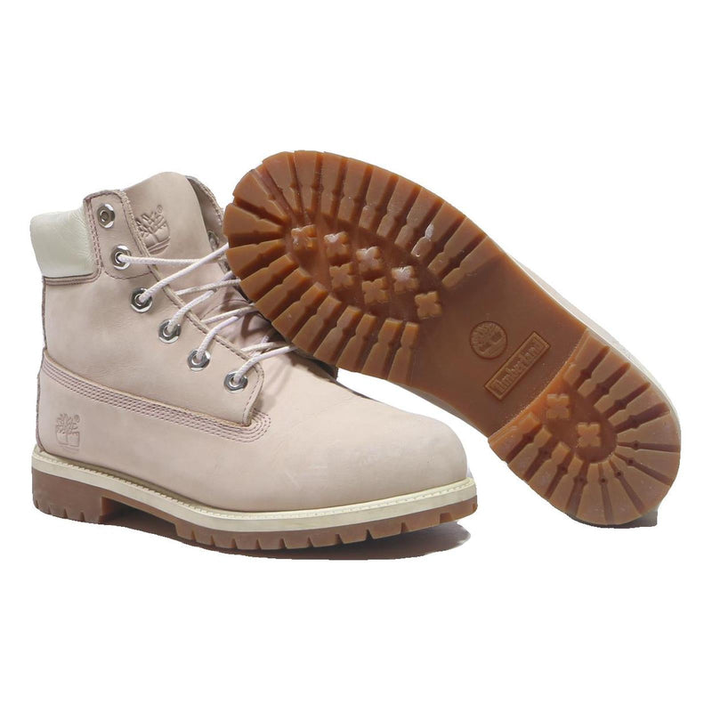 TIMBERLAND Girls Lace-Up Boots Leather Beige & Cream UK 5.5 Durable Outdoor